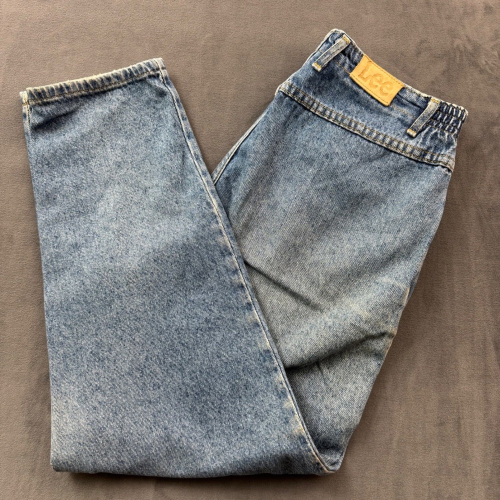 Vintage Lee High Waisted Mom Jeans Medium Wash Elastic Waist Tapered Leg 14 PET